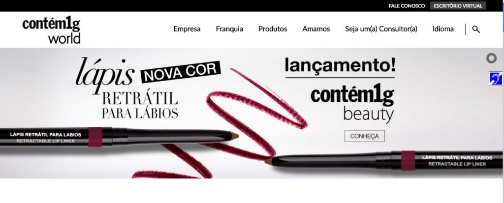 Descrição da imagem #PraCegoVer: Imagem no formato retangular, na horizontal. Imagem da home do portal Contem 1g, com destaque para a publicidade do lápis retrátil para boca. Na lateral esquerda vemos o símbolo universal da deficiência auditiva. Fim da descrição.