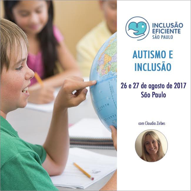 Descrição da imagem #PraCegoVer: Imagem no formato quadrado. Banner de divulgação do curso sobre autismo e Inclusão, que será ministrado em São Paulo nos dias 26 e 27 de agosto. O banner traz a imagem de alunos em uma sala de aula. Em destaque, um dos alunos interage com um globo terrestre. Fim da descrição.