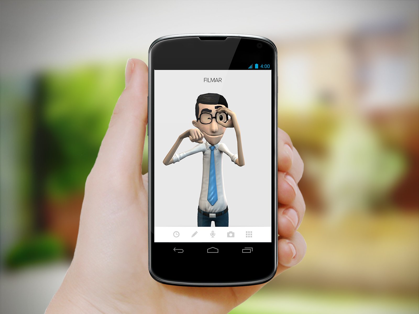Descrição da imagem #PraCegoVer: Imagem no formato retangular, na horizontal. Uma mão está segurando um celular com o aplicativo Hand Talk aberto. Fim da descrição.