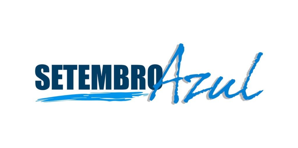 Descrição da imagem #PraCegoVer: Imagem no formato retangular, na horizontal. Nela está o logo da campanha Setembro Azul. Fim da descrição.