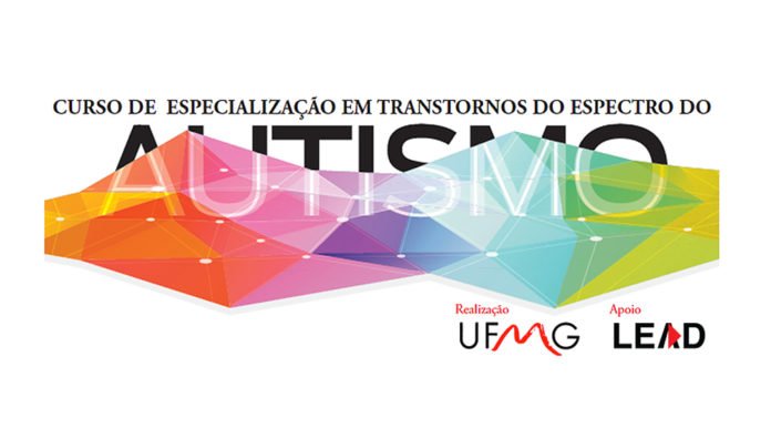 Descrição da imagem #PraTodosVerem: Imagem no formato retangular, na horizontal. Imagem de divulgação da especialização em transtornos do autismo. A palavra Autismo está parcialmente coberta por faixas coloridas. Fim da descrição.