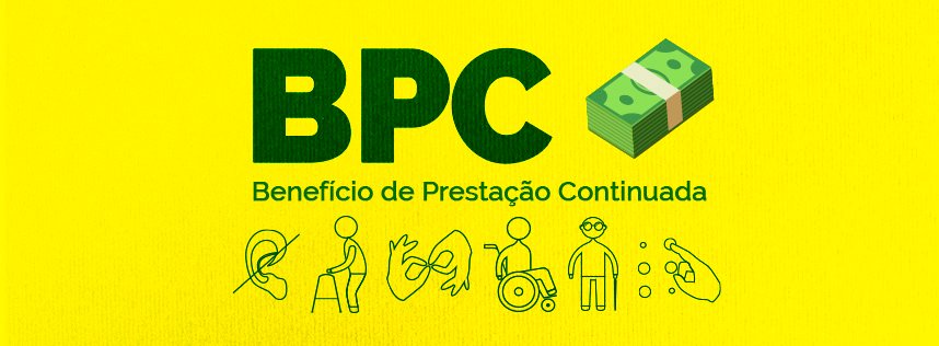 Descrição da imagem #PraTodosVerem: Imagem no formato retangular, na horizontal. Ilustração do Benefício de Prestação Continuada. A imagem tem fundo amarelo e nela está escrito, em letras verde escuro, BCP ao lado de uma ilustração de um bolo de notas verdes de dinheiro. Abaixo está escrito Benefício de Prestação Continuada. Abaixo estão ilustrações para representar diversas deficiências e também pessoas idosas. Fim da descrição.