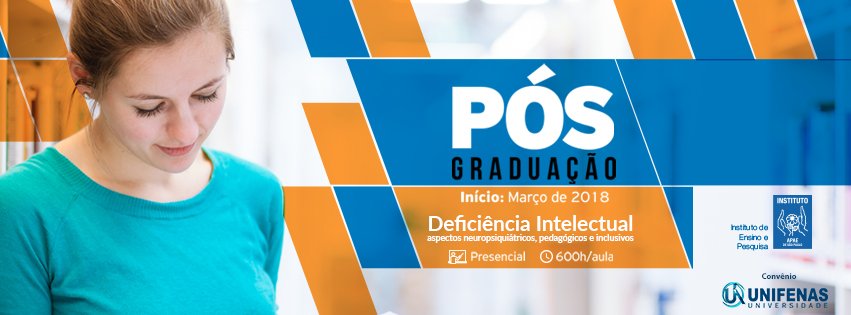 Descrição da imagem #PraTodosVerem: Imagem no formato retangular, na horizontal. Banner de divulgação do curso de pós-graduação. A imagem de uma mulher, em close. Ela está olhando para baixo. A arte conta com faixas nas cores laranja e azul. Fim da descrição.