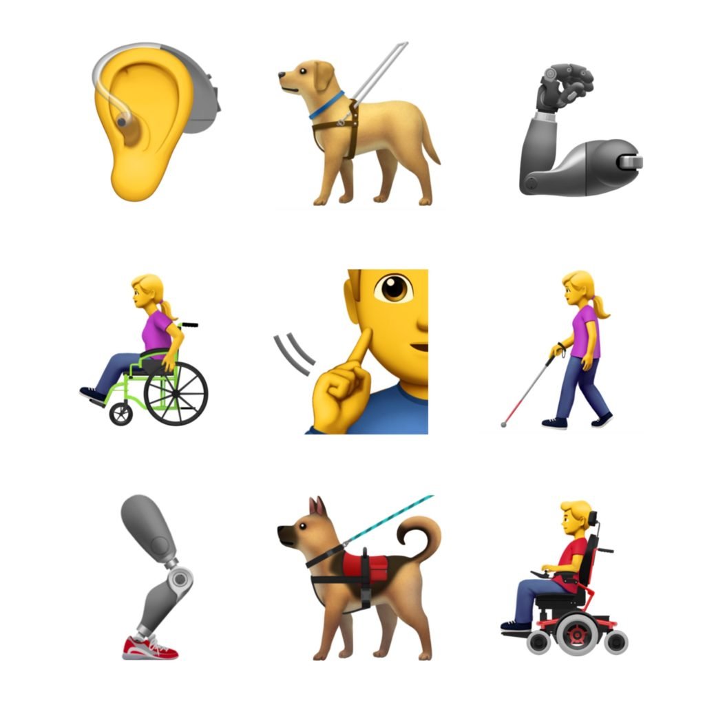 Descrição da imagem #PraCegoVer: Imagem no formato quadrado. Novos emojis de acessibilidade propostos pela Apple. Fim da descrição.