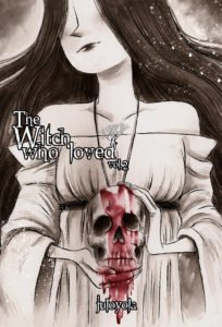 Descrição da imagem #PraCegoVer: Imagem no formato retangular, na vertical. Ilustração da capa do HQ 'The Witch Who Loved 2 - The Origens'. A ilustração tem uma mulher de cabelos pretos, lisos e compridos, e pele branca, como uma porcelana. Ela usa um vestido medieval, com mangas longas e bufantes. Suas mãos estão à frente do corpo e seguram um crânio com manchas vermelhas. Na parte central da imagem, na lateral esquerda, está escrito o nome do livro. Fim da descrição.