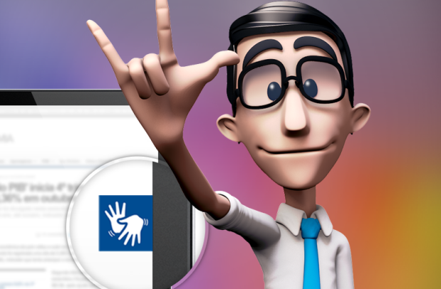 Descrição da imagem #PraCegoVer: Imagem no formato retangular, na horizontal. Imagem do Hugo, tradutor de Libras da Hand Talk. Ele está fazendo o sinal de Eu Te Amo, em Libras. Fim da descrição.