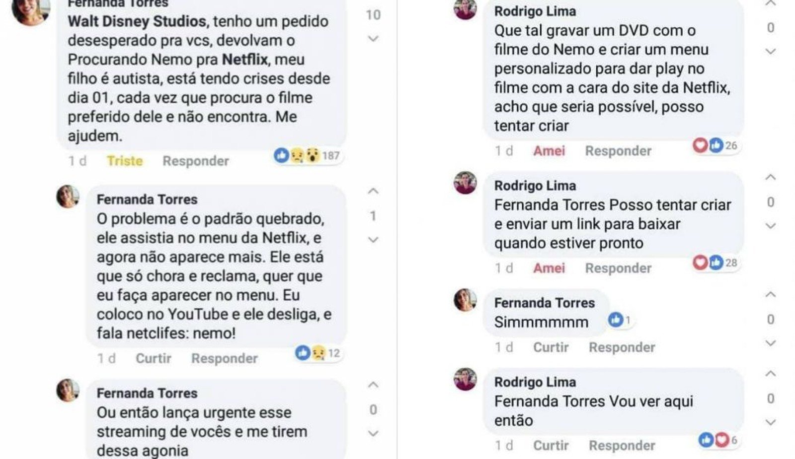 Descrição da imagem #PraCegoVer: Imagem no formato retangular, na horizontal. Print das conversas de Fernanda com Rodrigo. Fim da descrição.
