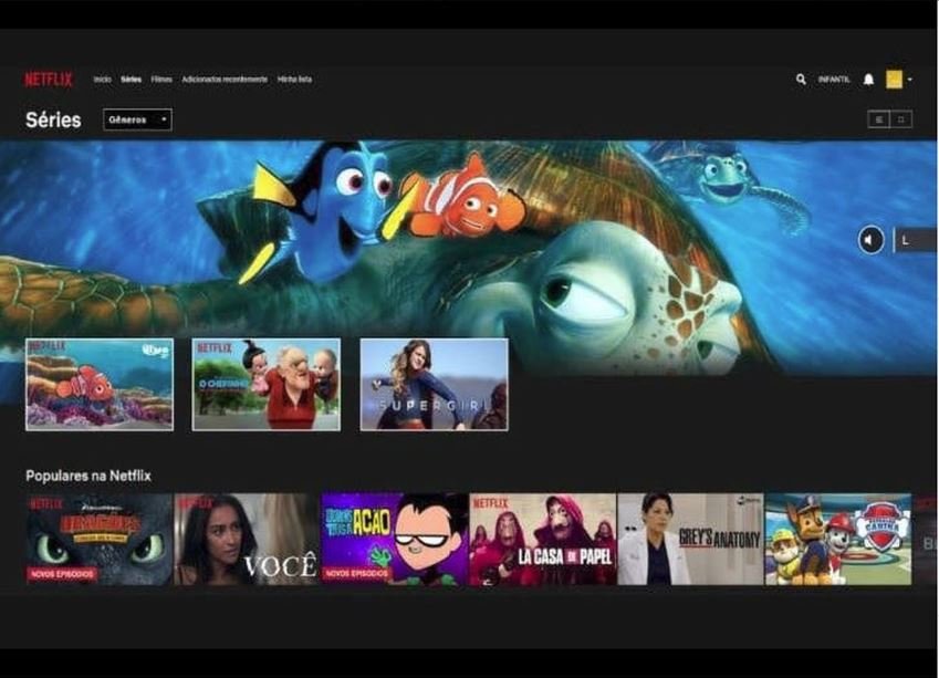 Descrição da imagem #PraCegoVer: Imagem no formato retangular, na horizontal. Print da página reproduzida do serviço de streaming Netflix, com o filme Procurando Nemo. Fim da descrição.