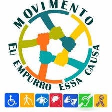 Descrição da imagem #PraCegoVer: Imagem no formato quadrado. Logo do movimento 'Eu poio essa causa', formado por um círculo , colorido, que tem cinco mãos que estão segurando o punho do outro, formando uma espécie de corrente humana. Abaixo estão os símbolos de todas as deficiências. Fim da descrição.