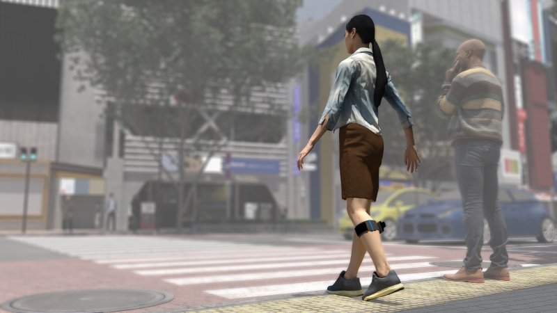 Descrição da imagem #PraCegoVer: Imagem no formato retangular, na horizontal. Ilustração de uma mulher atravessando a rua na faixa de pedestres. Ela usa um aparelho nas pernas. Fim da descrição.