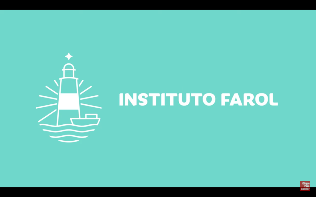 Descrição da imagem #PraCegoVer: Arte do Instituto Farol. A imagem tem fundo verde água e o desenho de um farol e um barquinho. Fim da descrição.
