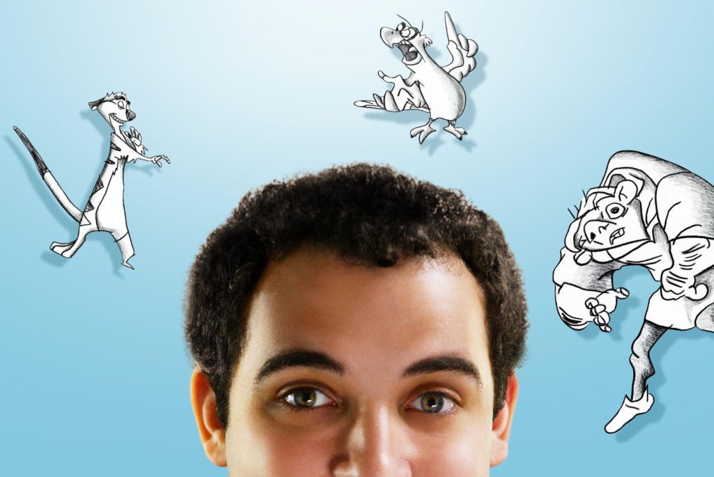 Descrição da imagem #pratodosverem: Imagem de divulgação do documentário Vida Animada. Uma arte com fundo azul e parte da cabeça de um homem. Fim da descrição.