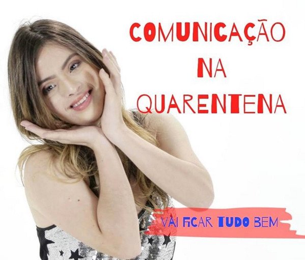 Descrição da imagem #pracegover: Arte do canal da influenciadora Samanta Quadrado para o YouTube. Samanta é morena, tem pele clara, e cabelos longos, castanhos, com luzes. Ela está usando uma blusa branca e preta. Ao lado está escrito Comunicação na Quarentena. Fim da descrição.
