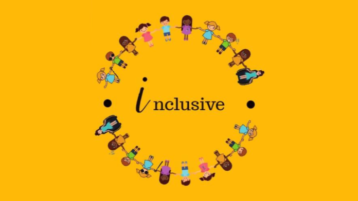 Descrição da imagem #pracegover: Logo do Inclusive. A imagem tem fundo amarelo ouro e no centro está escrito Inclusive, em volta de um círculo formado pela ilustração de pessoas com e sem deficiência. Fim da descrição.