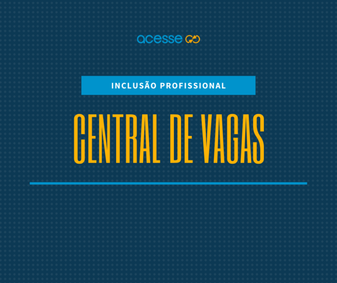 Descrição da imagem #pracegover: Arte de divulgação de vagas. A imagem tem fundo azul escuro e na parte central está escrito, em letras amarelas: Central de Vagas. Na parte superior está o logo do portal acesse e está escrito: Inclusão profissional. Fim da descrição.