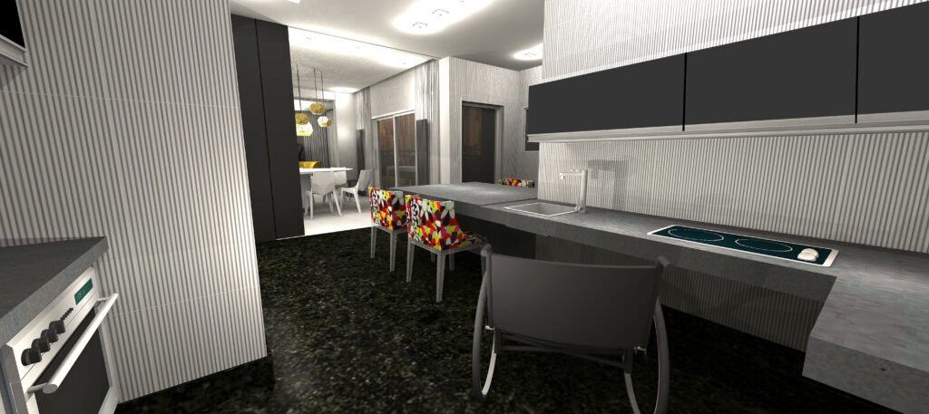 Descrição da imagem #pracegover: Imagem da cozinha do projeto. Fim da descrição.