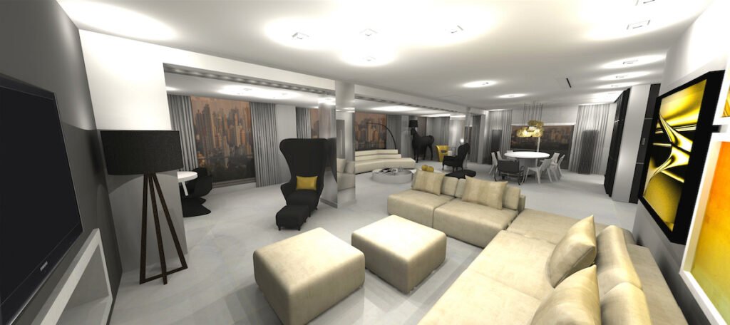 Descrição da imagem #pracegover: Imagem da sala do projeto de arquitetura. Fim da descrição.
