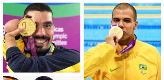 Descrição da imagem #pracegover: Montagem de quatro fotos dos atletas paralímpicos Daniel Dias, André Brasil, Clodoaldo Silva e Ádria Santos, os maiores medalhistas brasileiros de todos os tempos. Fim da descrição.