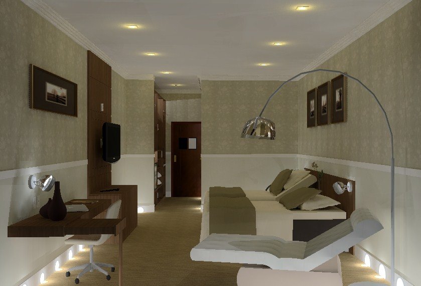 Descrição da imagem #pracegover: Ilustração do quarto de hotel adaptado. Fim da descrição.