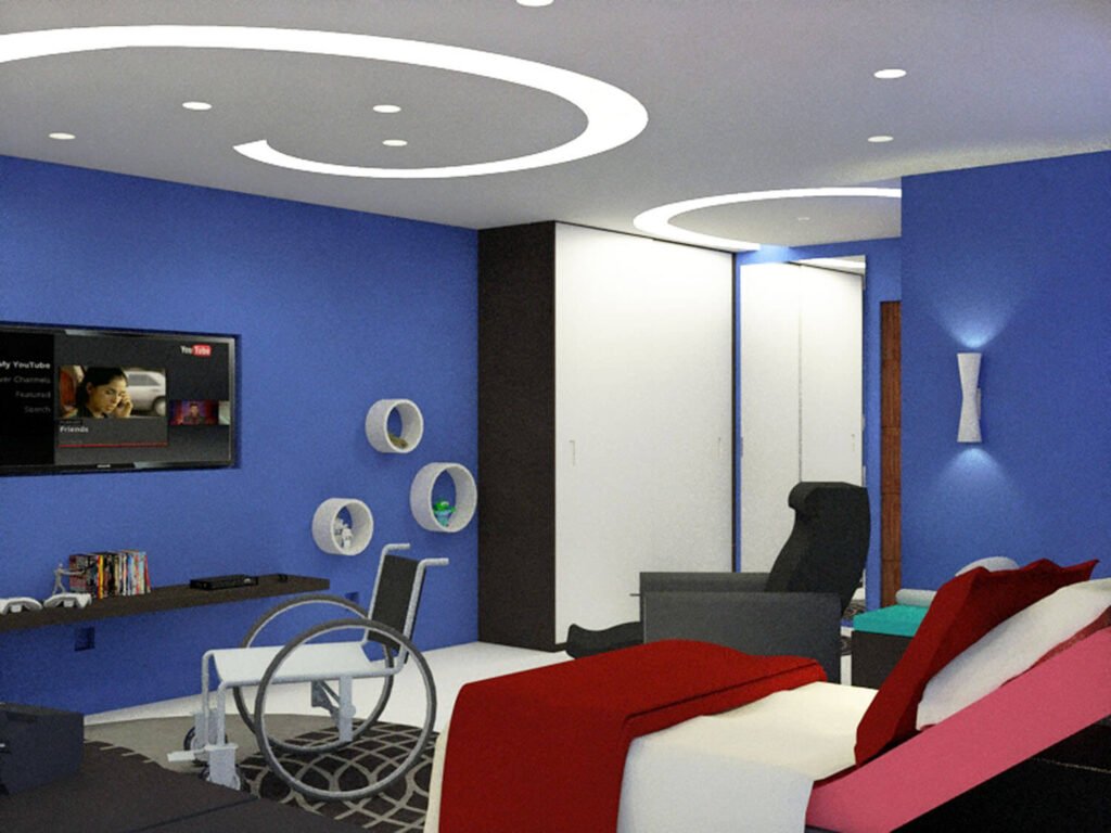 Descrição da imagem #pracegover: Projeto do quarto com com adaptações para uma pessoa cadeirante. Fim da descrição.