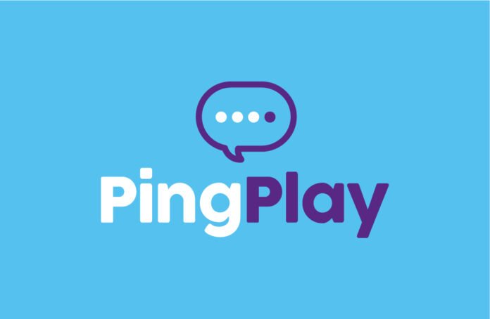 Descrição da imagem #pracegover: Logo da PingPlay. A imagem tem fundo azul e na parte central está uma nuvem com três pontinhos brancos e um pontinho roxo. Abaixo está escrito: PingPlay. Fim da descrição.