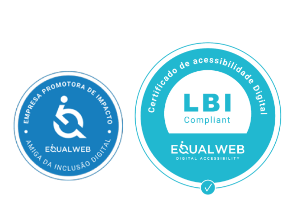 Descrição da imagem: Arte do selo e do certificado EqualWeb. Fim da descrição.
