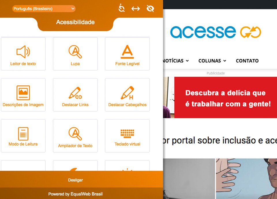Descrição da imagem #pracegover: Tela dos recursos de acessibilidade da EqualWeb.