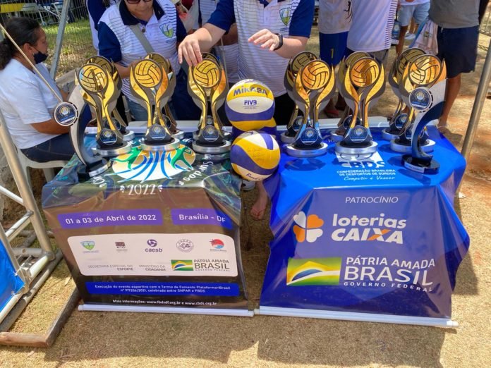 Descrição da imagem: Foto da mesa com os trofeus. Fim da descrição.