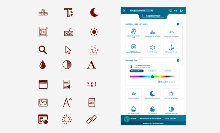 Descrição da imagem: ícones de acessibilidade disponibilizados pela ferramenta EqualWeb. Fim da descrição.