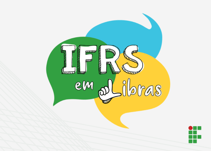 Descrição da imagem: arte de divulgação do canal. A imagem tem fundo cinza e no centro estão três balões de conversas sobrepostos, nas cores azul, verde e amarelo. Sobre eles está escrito: IFRS Libras, sendo que o L da palavra Libras é feito com uma mão. Fim da descrição.