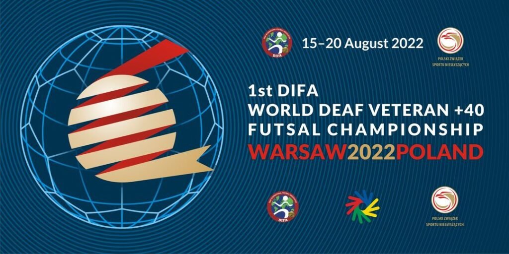 Descrição da imagem: arte de divulgação da Copa do Mundo de Futsal Master. Fim da descrição.