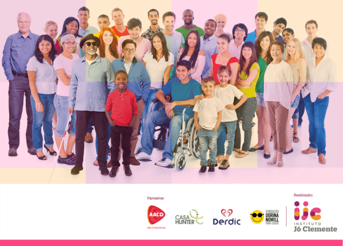 Descrição da imagem: arte de divulgação da campanha. A imagem tem uma foto com fundo colorido. Nela estão várias pessoas. No rodapé estão os logos das instituições que participam da campanha. Fim da descrição.