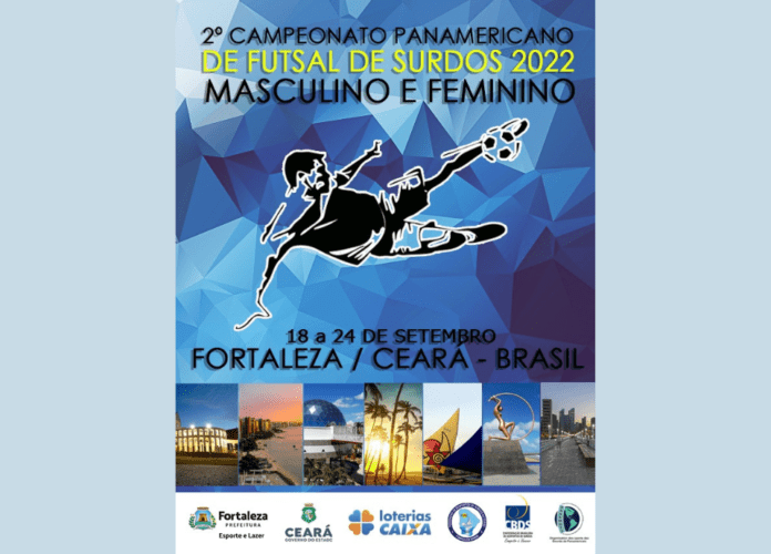 Descrição da imagem: arte de divulgação do Pan-Americano de Futsal de Surdos. Fim da descrição.