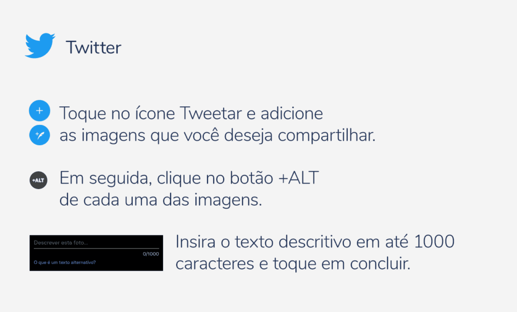 Descrição da imagem: arte com informações sobre acessibilidade no Twitter. Fim da descrição.