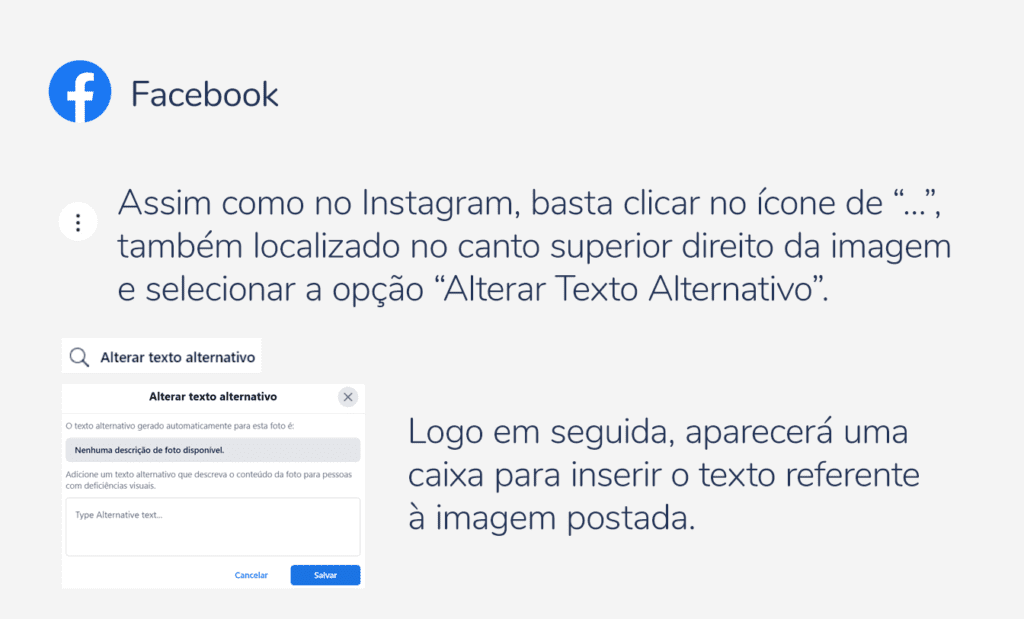 Descrição da imagem: arte com informações sobre acessibilidade no Facebook. Fim da descrição.