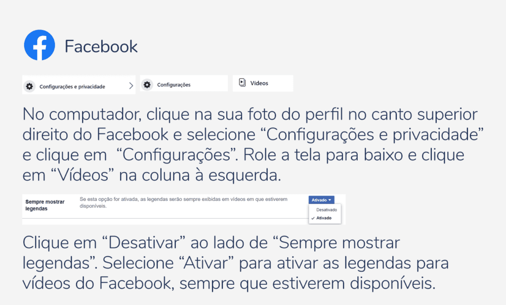 Descrição da imagem: arte com informações sobre acessibilidade no Facebook. Fim da descrição.