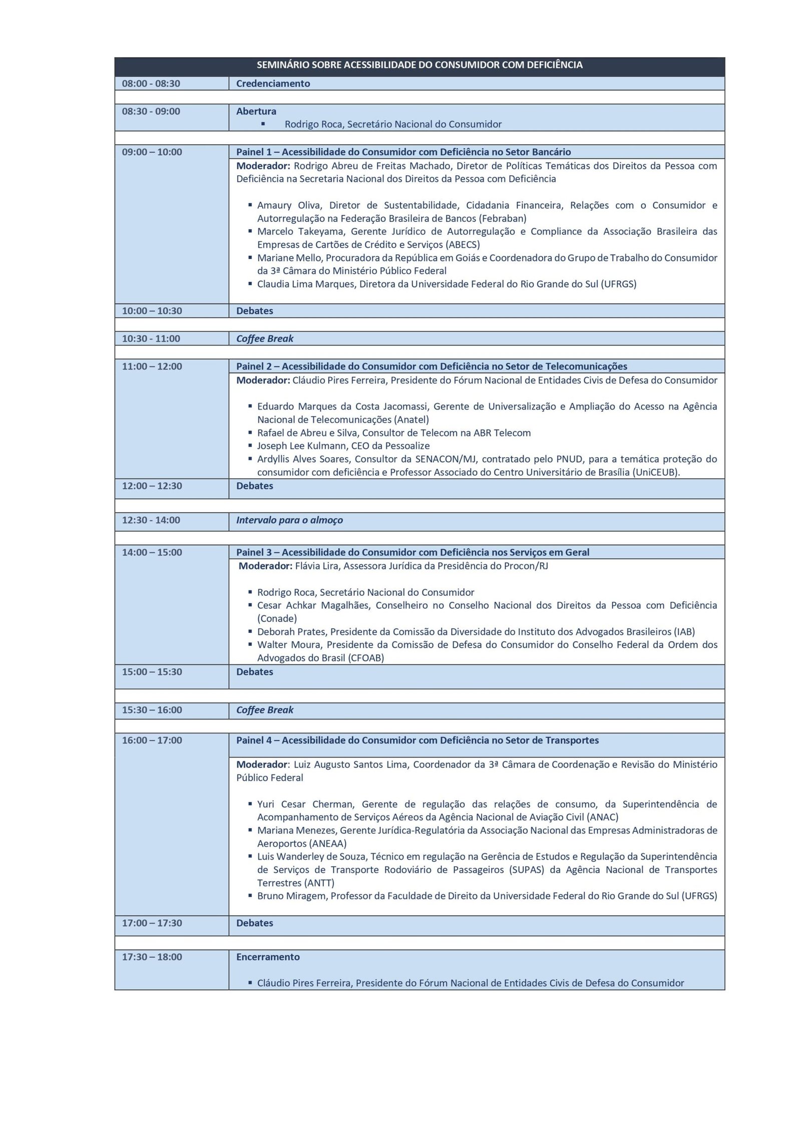 Descrição da imagem: grade de programação do evento. Fim da descrição.
