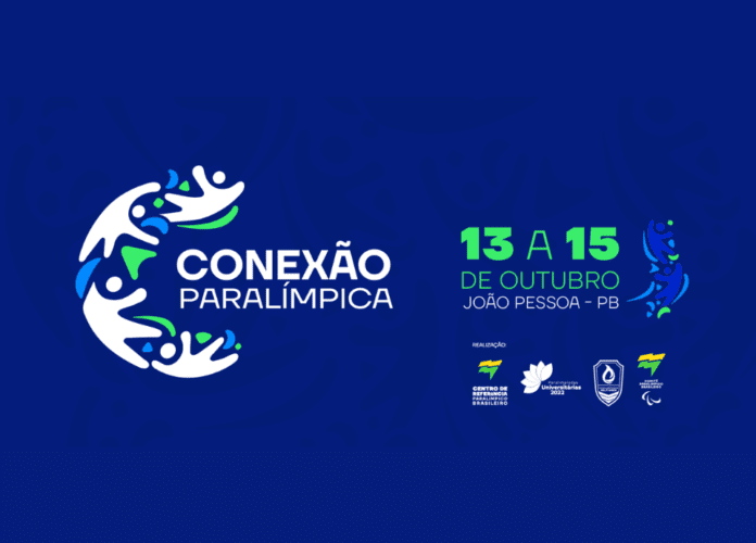 Descrição da imagem: arte de divulgação do evento. A arte tem fundo azul escuro. Na parte central estão o logo do evento, formado por ícones de pessoas formando a letra C. Ao lado está escrito: Conexão Paralímpica - 13 a 15 de outubro - João Pessoa - PB. Abaixo estão os logos dos patrocinadores. Fim da descrição.