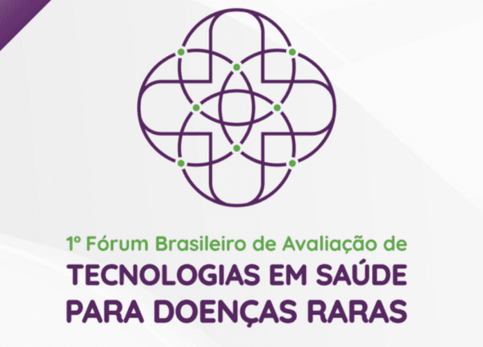 Descrição da imagem: arte de divulgação do fórum de tecnologias em saúde para doenças raras. Fim da descrição.