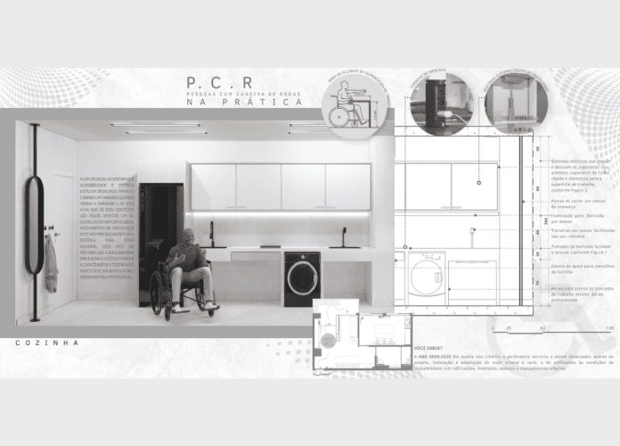 Descrição da imagem: arte de um projeto de arquitetura com memorial descritivo. Fim da descrição.