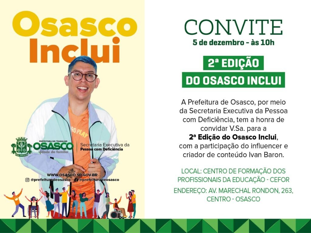 Descrição da imagem: montagem dividida em duas partes. No lado esquerdo está a foto do influenciador Ivan Baron e do lado direito as informações do evento. Fim da descrição.