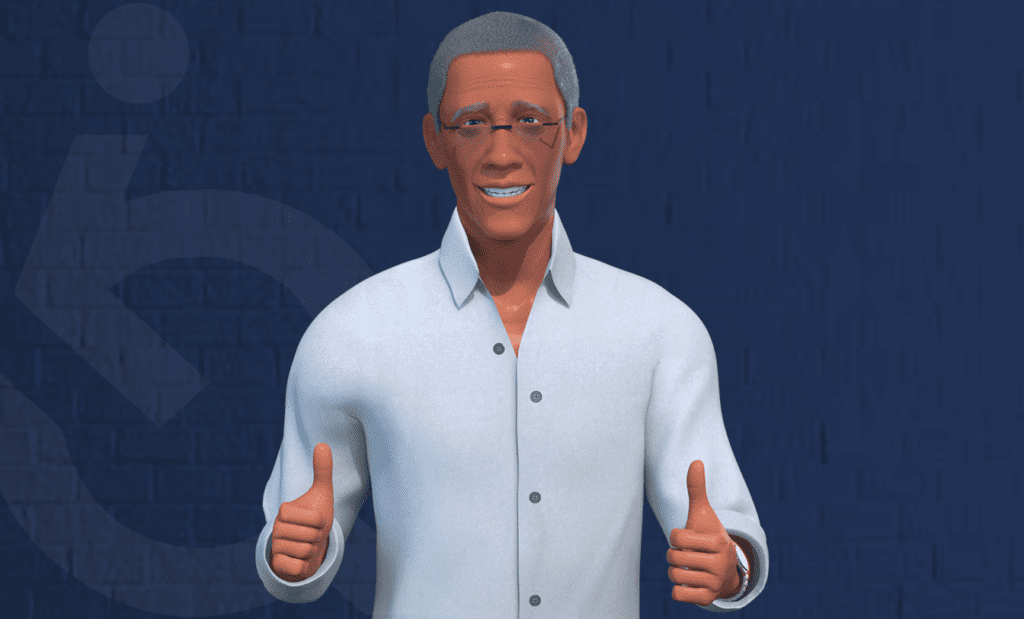 Descrição da imagem: arte com a ilustração de Ewerton. A imagem tem fundo azul escuro. Ele é um homem negro de cabelos grisalhos. Está vestindo uma camisa azul claro e sorri. Fim da descrição.