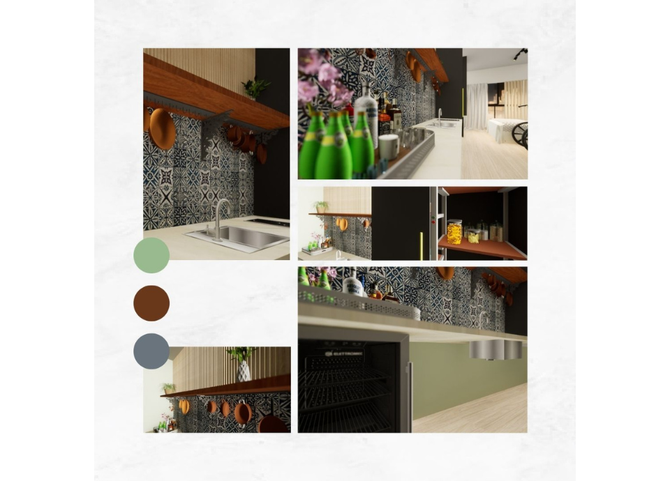 Descrição da imagem: arte com imagens de um projeto de arquitetura. Fim da descrição.