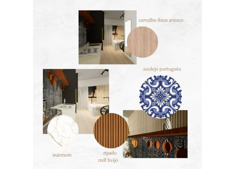 Descrição da imagem: arte com imagens de um projeto de arquitetura. Fim da descrição.