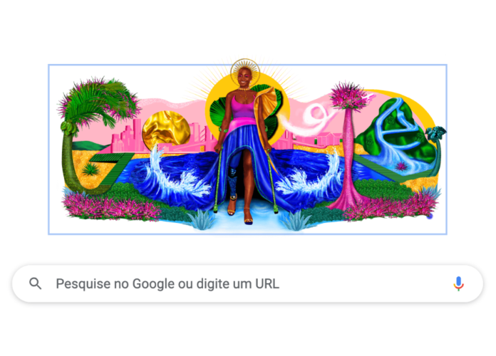 Descrição da imagem: print da página inicial do buscador do Google, com a ilustração de Mama Cax. Fim da descrição.