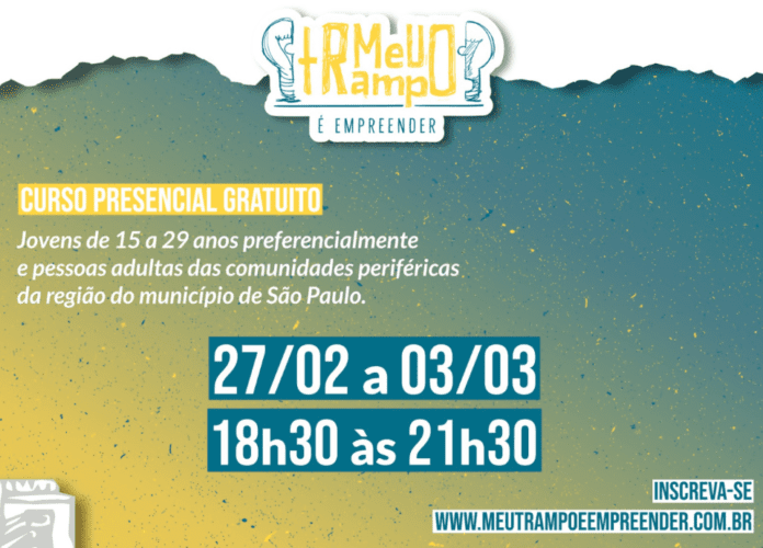 Descrição da imagem: arte com informações do projeto Meu Trampo.