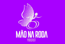 #descricaodaimagem #pratodosverem arte de divulgação do podcast Mão na Roda. A arte tem fundo lilás. No centro está a imagem de uma borboleta com rodinhas. As asas da borboleta são formadas por pequenos círculos. Abaixo está escrito Mão na Roda Podcast. Fim da descrição.