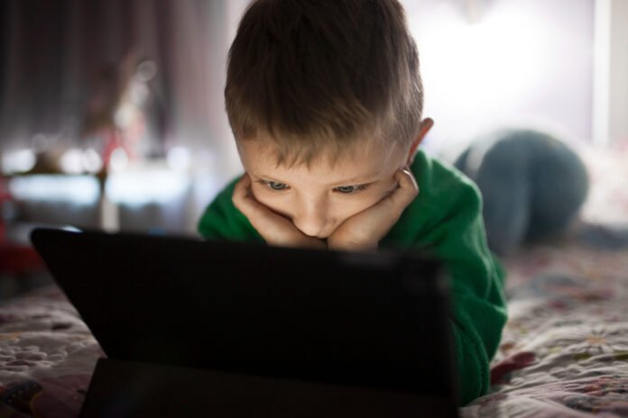#descricaodaimagem #pratodosverem foto de um menino usando um notebook.