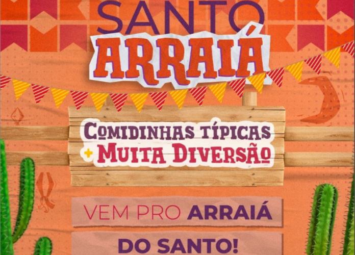 #descricaodaimagem #pratodosverem arte de divulgação do arraial do Santo Mercado.