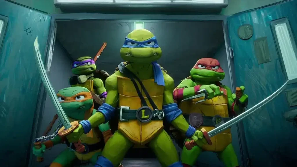 #descricaodaimagem #pratodosverem imagem de uma cena do filme Tartarugas Ninja, com as Tartarugas, protagonistas da história.